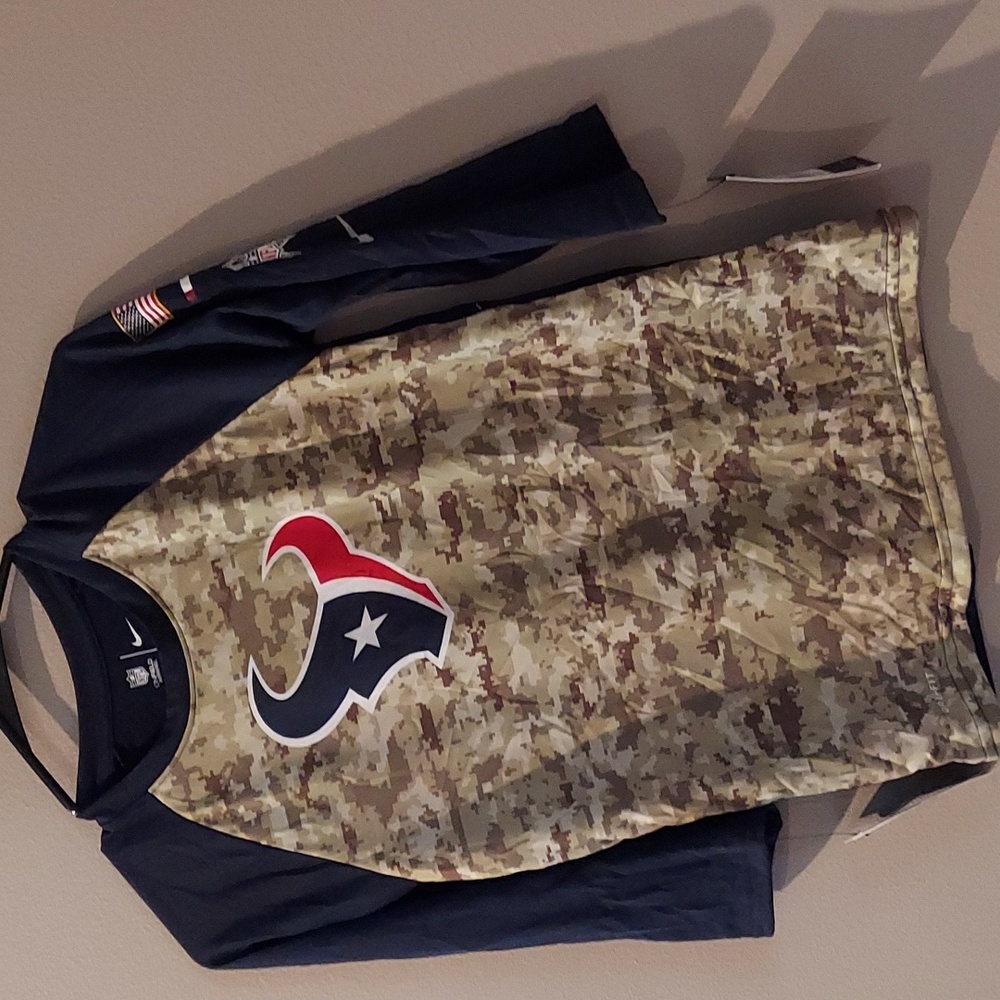 Nike Houston Texans Salute to Service 3/4 Sleeve Camo Shirt New Medium 10 12 - Picture 1 of 6